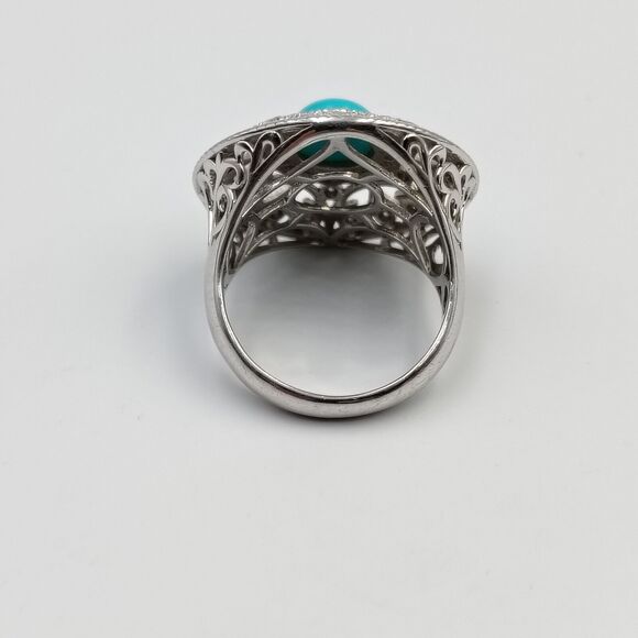 Elizabeth Adams Sterling Silver 925 Turquoise Diamond Accents Ornate Ring Sz 8 - Picture 9 of 15